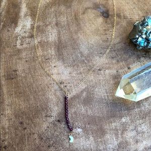 Garnet Gemstone with Moon Charm 14k GoldFilled